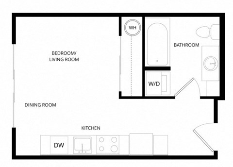 Floor plan for studio, 1 bath, 346 sqft